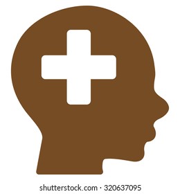 Head Medicine vector icon. Style is flat symbol, brown color, rounded angles, white background.