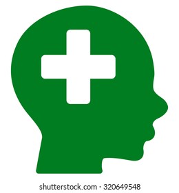 Head Medicine vector icon. Style is flat symbol, green color, rounded angles, white background.