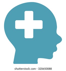 Head Medicine vector icon. Style is flat symbol, cyan color, rounded angles, white background.
