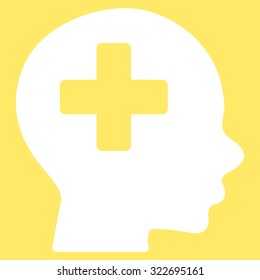 Head Medicine vector icon. Style is flat symbol, white color, rounded angles, yellow background.