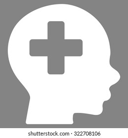 Head Medicine vector icon. Style is flat symbol, white color, rounded angles, gray background.