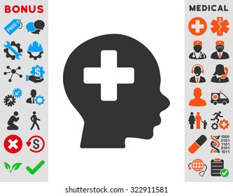 Head Medicine vector icon. Style is bicolor flat symbol, blue and gray colors, rounded angles, white background.