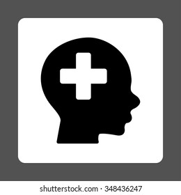Head Medicine vector icon. Style is flat rounded square button, black and white colors, gray background.