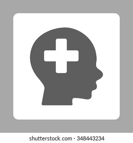 Head Medicine vector icon. Style is flat rounded square button, dark gray and white colors, silver background.
