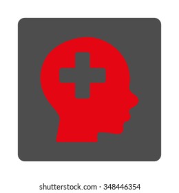 Head Medicine vector icon. Style is flat rounded square gray button with red symbol, white background.