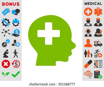 Head Medicine vector icon. Style is bicolor flat symbol, eco green and gray colors, rounded angles, white background.