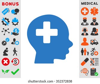 Head Medicine vector icon. Style is flat symbol, smooth blue color, rounded angles, white background.