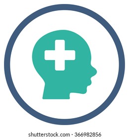 Head Medicine vector icon. Style is bicolor flat circled symbol, cobalt and cyan colors, rounded angles, white background.