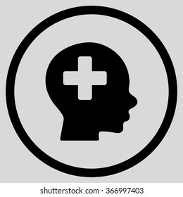 Head Medicine vector icon. Style is flat circled symbol, black color, rounded angles, light gray background.