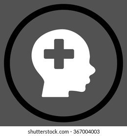 Head Medicine vector icon. Style is bicolor flat circled symbol, black and white colors, rounded angles, gray background.