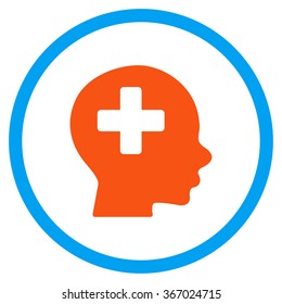 Head Medicine vector icon. Style is flat circled symbol, orange and blue colors, rounded angles, white background.