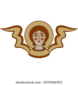 Head of medieval angel or cherub with wings and nimbus. Christian icon. Holy symbol. Isolated vector illustration.