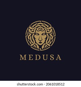 Head of Medusa logo symbol vector on dark background