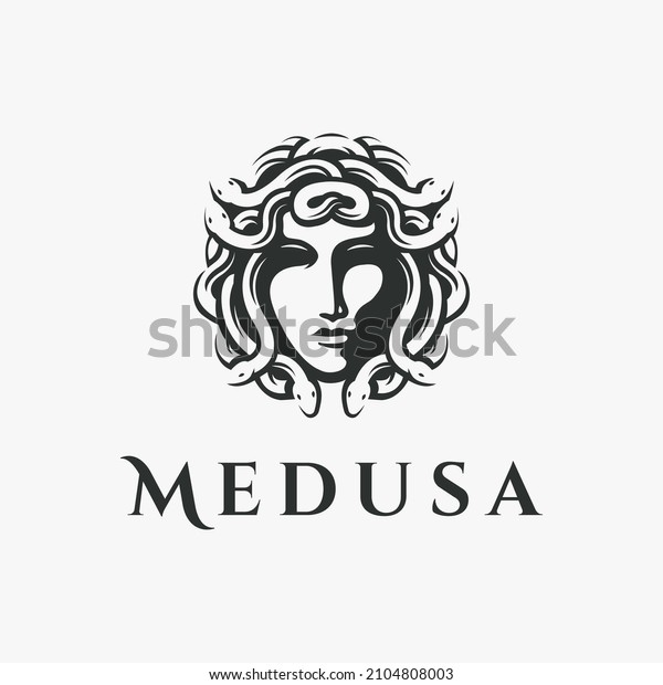 Head of\
Medusa logo symbol vector on white\
background