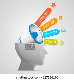 Head with a megaphone information. Vector illustration