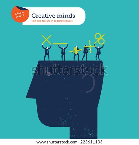 Head with men and mathematical signs. Vector illustration Eps10 file. Global colors. Text and Texture in separate layers.