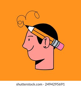 Kopf von Männern mit einem Bleistift. Trendy Vektorillustration.