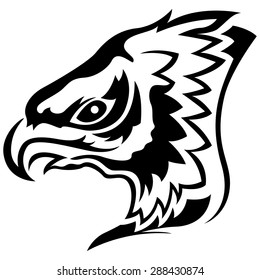 Head of menacing eagle, side view cartoon vector outline