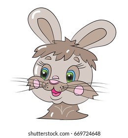 Head of a merry hare cartoon on a white background.Vector