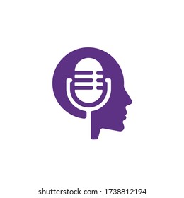 Head Microphone Podcast Symbol. Head shape with a microphone silhouette. Web Icon Logo Template Design Element.