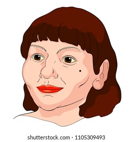 head of a middle-aged woman with brown hair  vector illustration