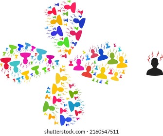 Head Migrain Strikes Icon Multicolored Explosion Spin Composition. Object Flower With 4 Petals Designed From Scattered Head Migrain Strikes Icons. Vector Flower Icon Collage In Flat Style.