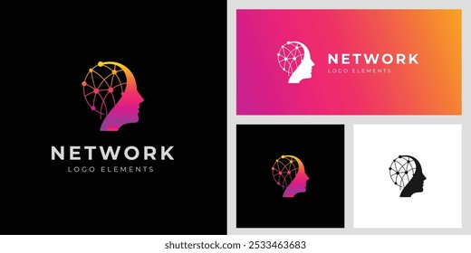 head mind tecnologia logotipo ícone design com símbolo de rede para digital smart vetor logotipo ilustração