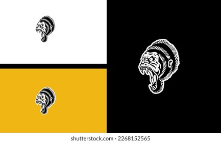 head monkey with fangs vector illustration outline art design