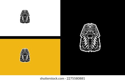 head monkey with fangs vector line art design