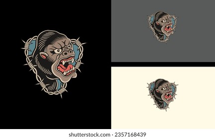 head monkey with fangs vector mascot design