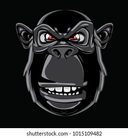 Head monkey illustration. Gorilla head mascot. Vector artwork for children wear in custom colors, separate layer, print and banner, shirt design