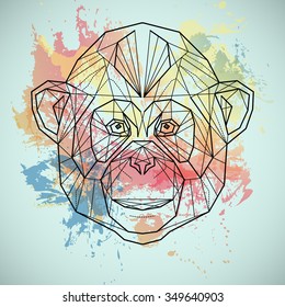 Head of Monkey in linear graphic design on colorful spots