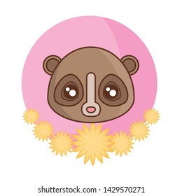 head of monkey tarsier in frame with flowers