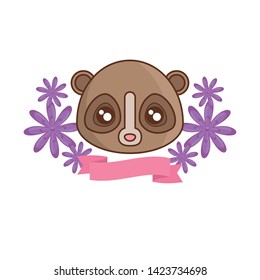 head of monkey tarsier with ribbon and flowers