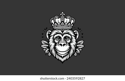 head monkey wearing crown vector outline design