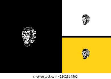 head monkey zombie vector illustration black and white