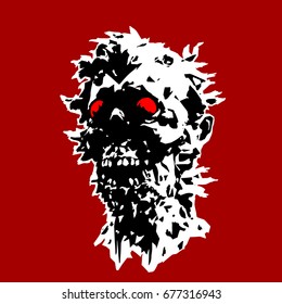 The head of the monster character with a torn face. Vector illustration. Scary halloween character face.