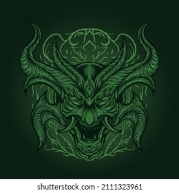 The head monster devil green vector illustration