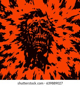 The head of the monster with a torn face. Vector illustration. The horror genre.