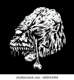 head monster zombie with one eye coming out drawing black