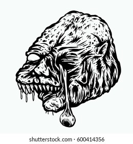 head monster zombie with one eye coming out drawing black