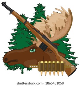 Head-Elch mit Hornhaut und Waffe auf Holzhintergrund