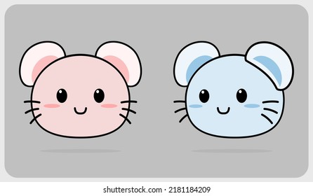 head mouse. Cute cartoon Animals. Vector face of a mouse in vector illustration.