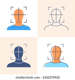 Head movement tracking icon set in flat and line style. Modern computer technology concept. Vector illustration.