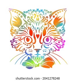 The head of a multi-colored kitten. Vector illustration