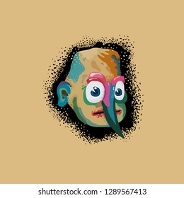 The head of a multi-colored strange guy. Vector illustration