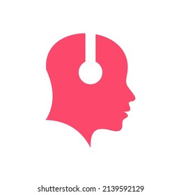 Head Music Logo, people head with headset concept