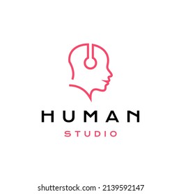 Head Music Logo, people head with headset concept