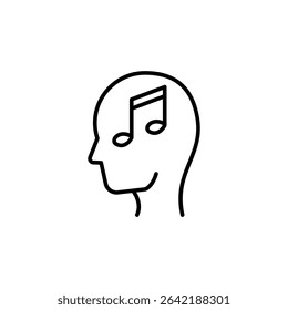 Head With Musical Note Linear Icon Symbolizing Musical Ideas