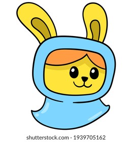 the head of a Muslim rabbit woman. doodle icon drawing, vector illustration carton emoticon